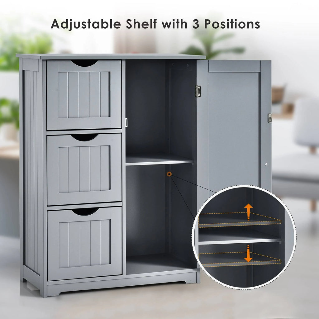 Grey Wooden Bathroom Floor Cabinet with 1 Cupboard and 3 Drawers K5495