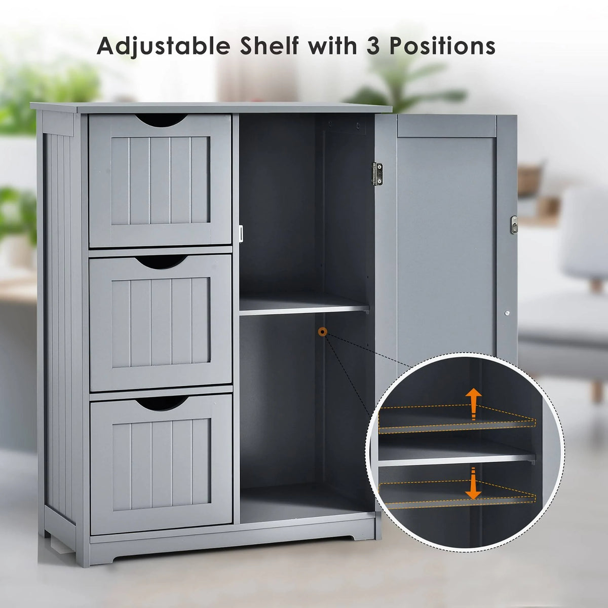 Grey Wooden Bathroom Floor Cabinet with 1 Cupboard and 3 Drawers K5495
