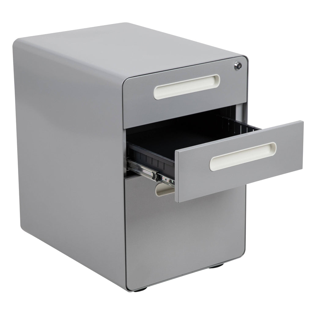 White and Charcoal 3-Drawer Mobile Locking Filing Cabinet C1284
