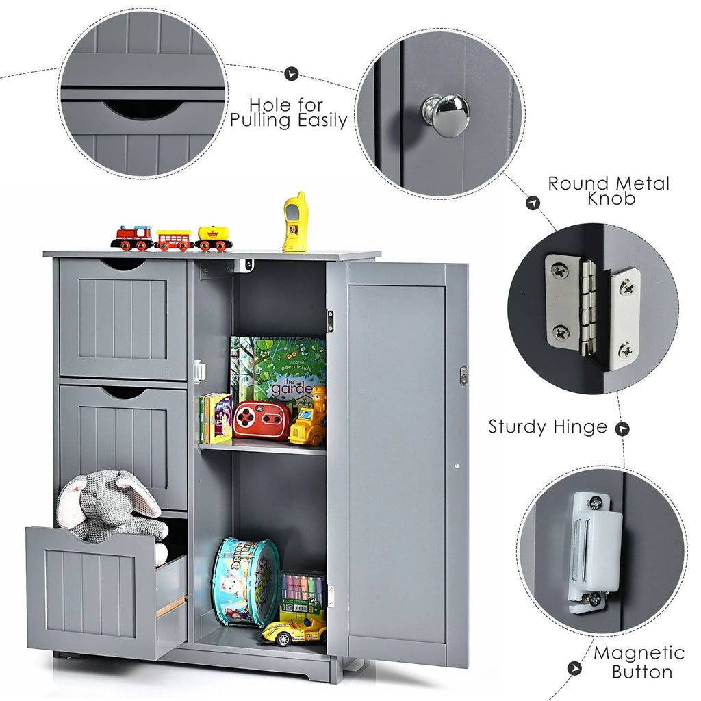 Grey Wooden Bathroom Floor Cabinet with 1 Cupboard and 3 Drawers K5495