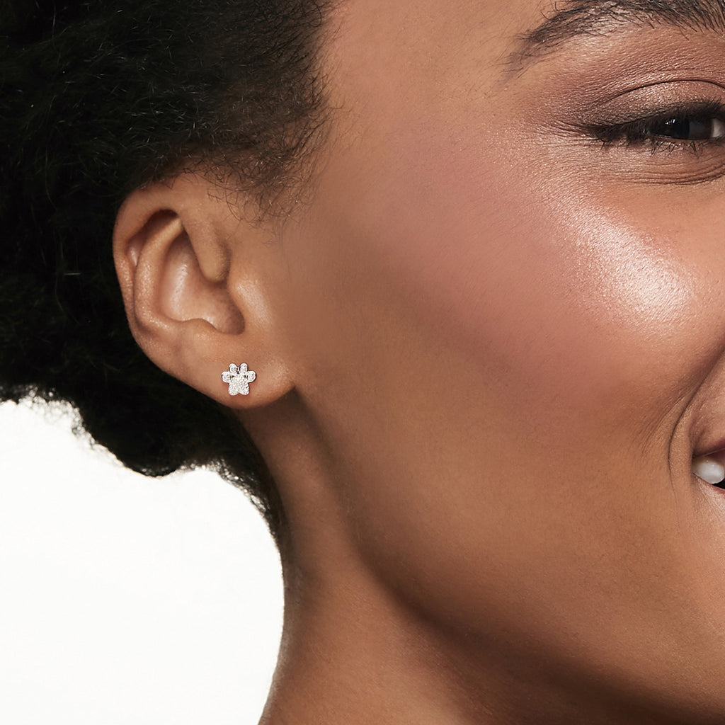 Diamond-Accented Paw Print Earrings in Sterling Silver P793415