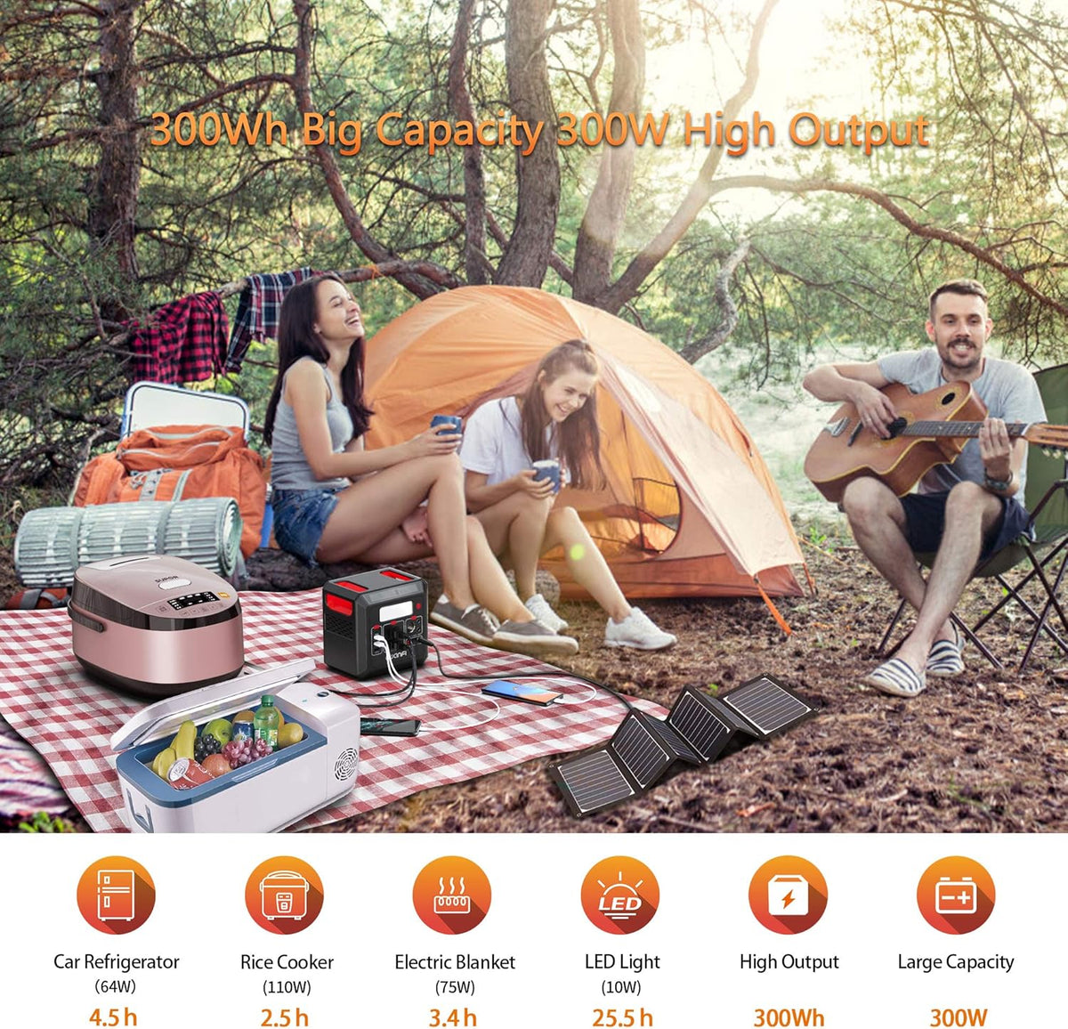 300W Portable Power Station 300Wh Solar Powered Generator with 110V AC Outlet R71886