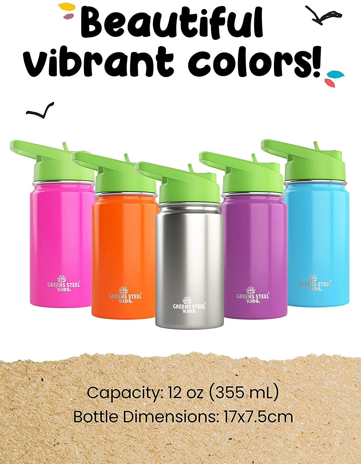 12oz Blue Insulated Double Wall Stainless Steel Kids Water Bottle with Straw G338247