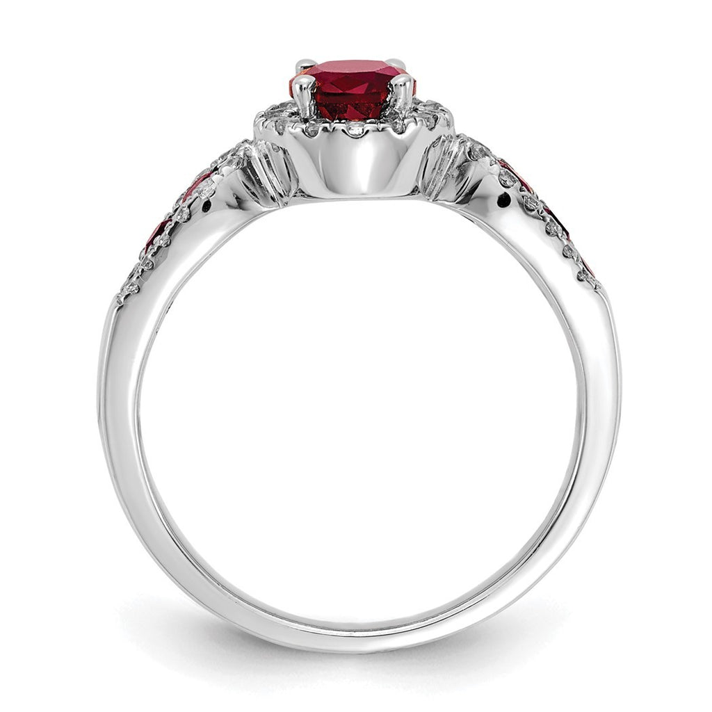 14k White Gold Lab Grown Diamond and Oval Created Ruby Ring Size 7.00 B9695