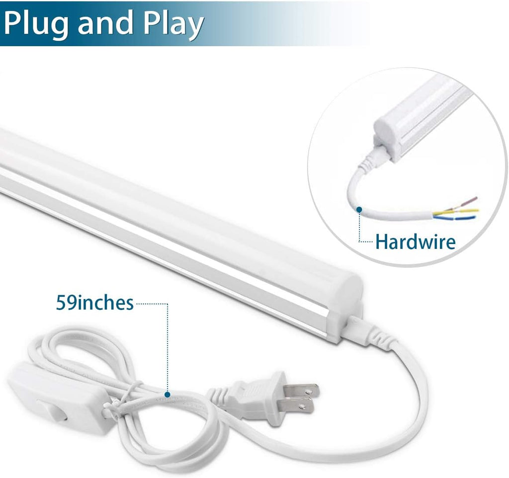 LED T5 Integrated Single Fixture, 4FT, 2200lm, 6500K, 20W, Utility Shop Light L137