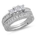 10K White Gold Diamond Bridal 3 Stone Engagement Ring With Matching Band Y618359