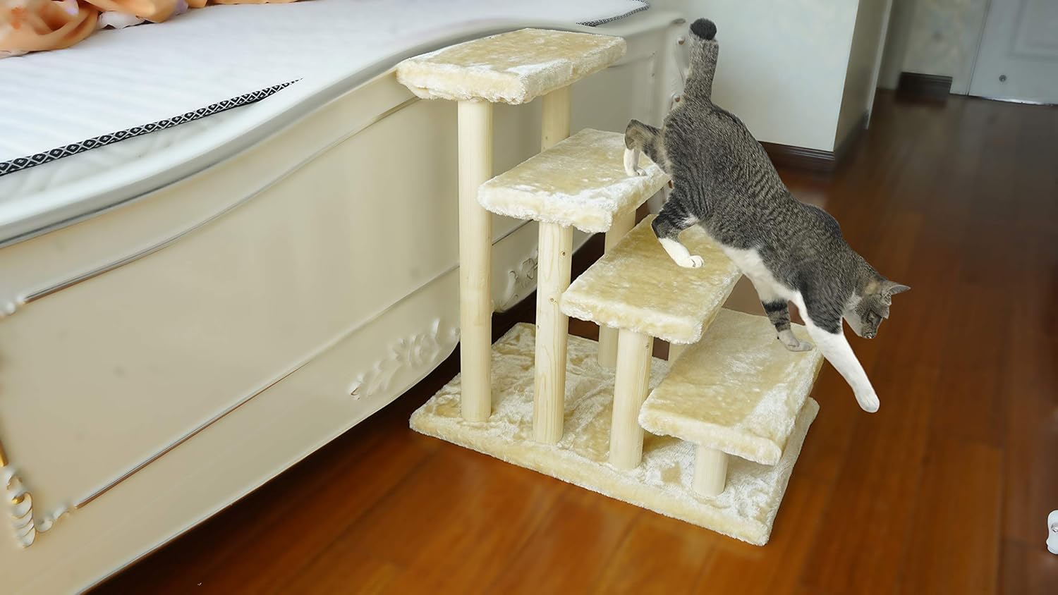 Navy Blue 4-Step Wooden Pet Stairs with Detachable Carpet Pack of 2 X999