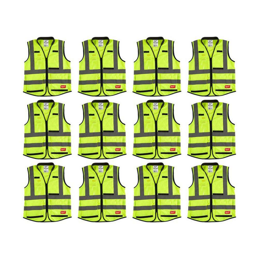Yellow Class 2 High Visibility Safety Vest with 15-Pockets (12-Pack) I356