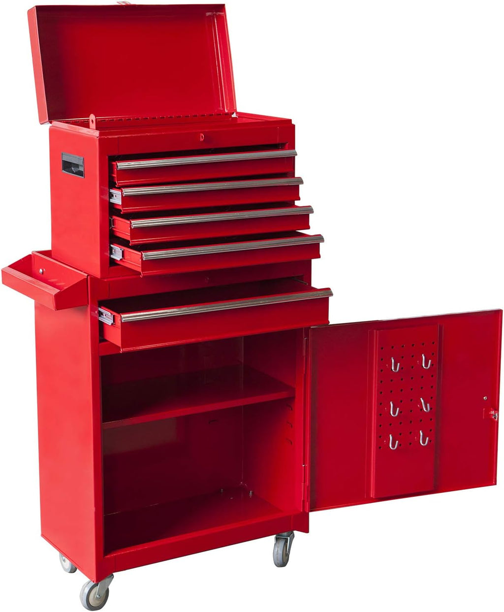 Red 4 Drawer Tool Chest with Storage Cabinet and Adjustable Shelf X68562