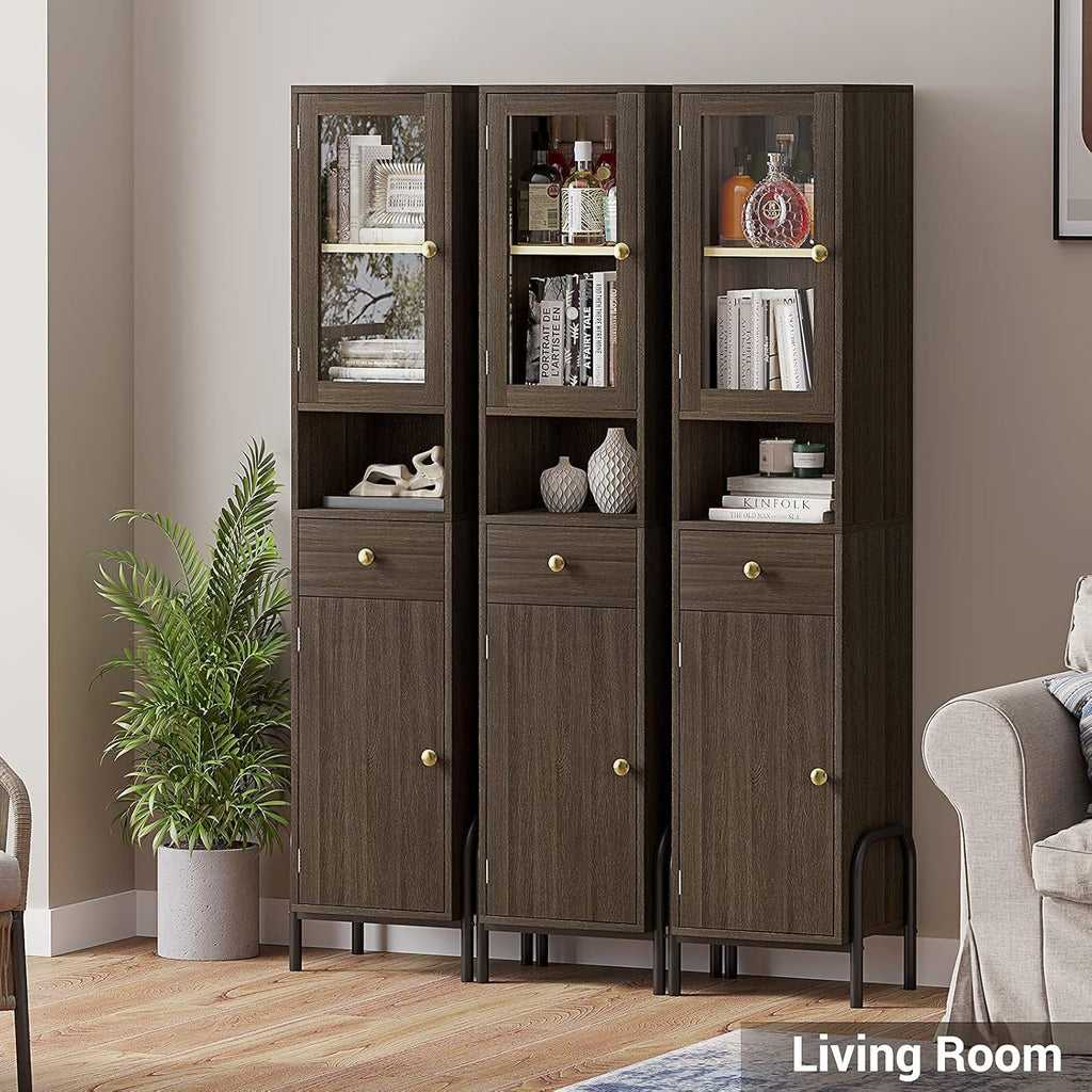 67'' Tall Bathroom Storage Cabinet with Drawer, Glass Door & Shelves D745
