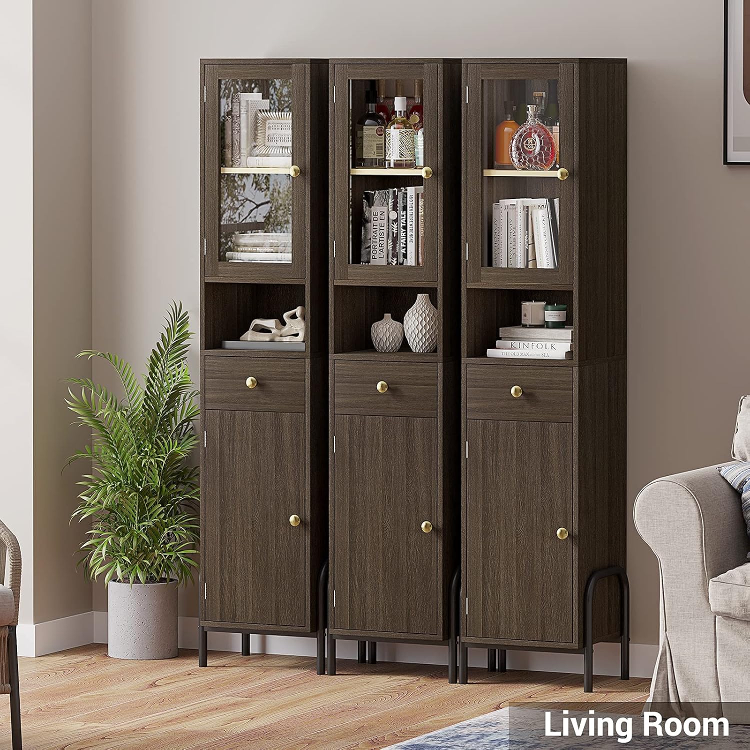 67'' Tall Bathroom Storage Cabinet with Drawer, Glass Door & Shelves D745