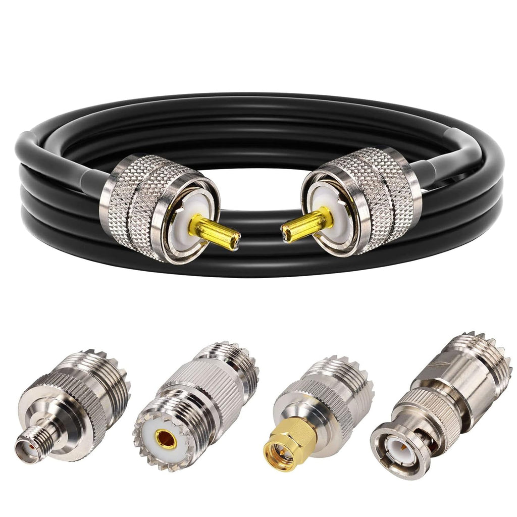CB Coax Cable RG58 Coaxial Cable 49.2ft UHF PL259 Male to Male Cable with UHF SO239 Female to SMA/UHF/BNC Adapter 4-Pack R1411