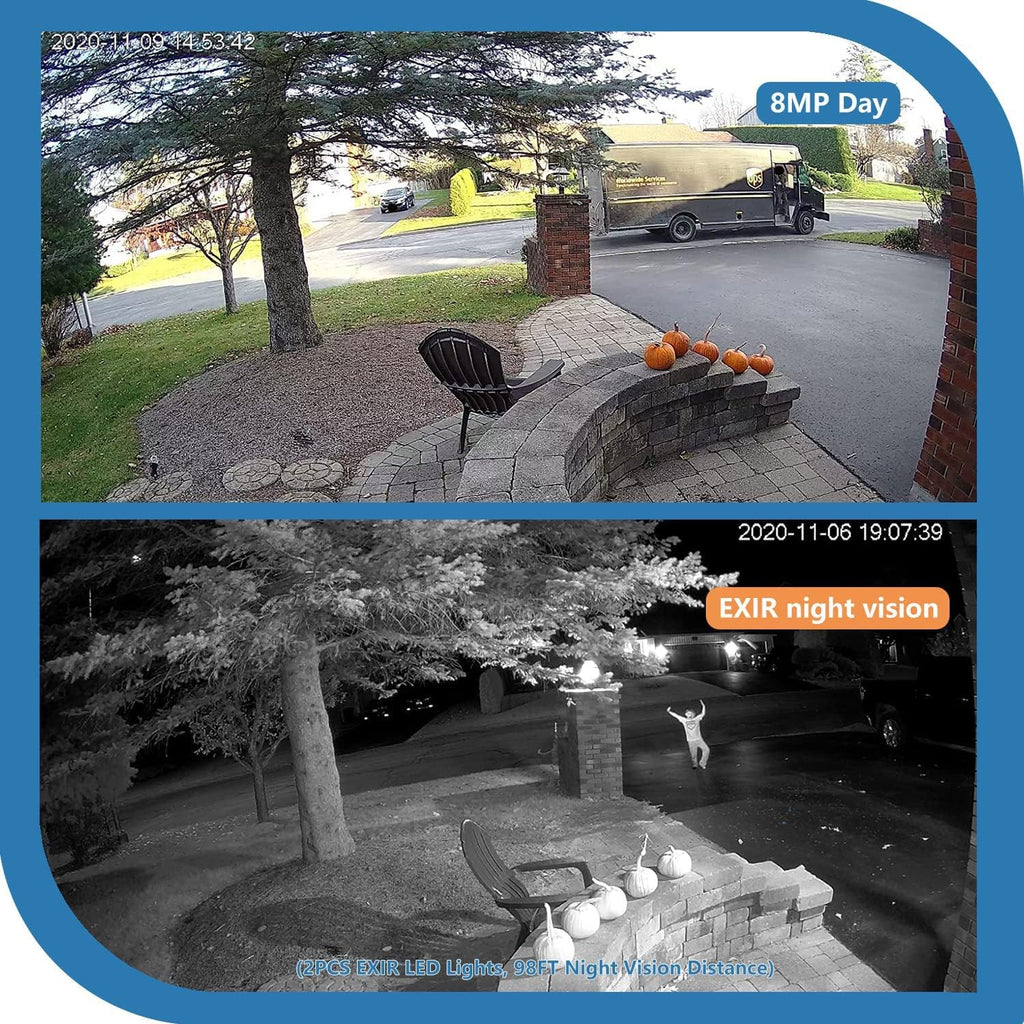 4K UltraHD 8MP Outdoor Security PoE IP Turret Camera with Microphone, 2.8mm Wide Angle, 98ft Night Vision, H.265, IP67 Waterproof F984