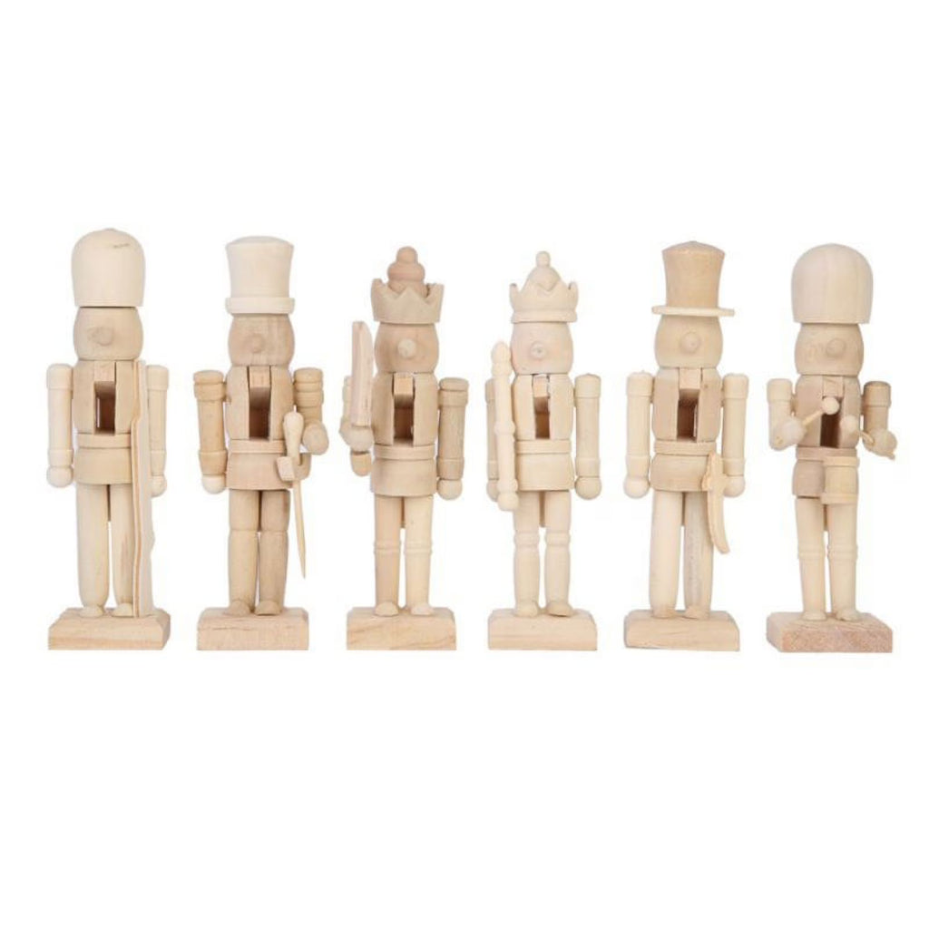 6 Pcs Wooden Nutcracker Figures Wooden Soldier Doll E370801