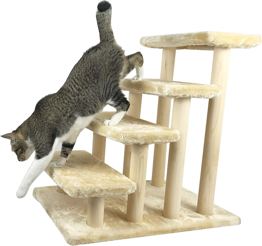 Navy Blue 4-Step Wooden Pet Stairs with Detachable Carpet Pack of 2 X999