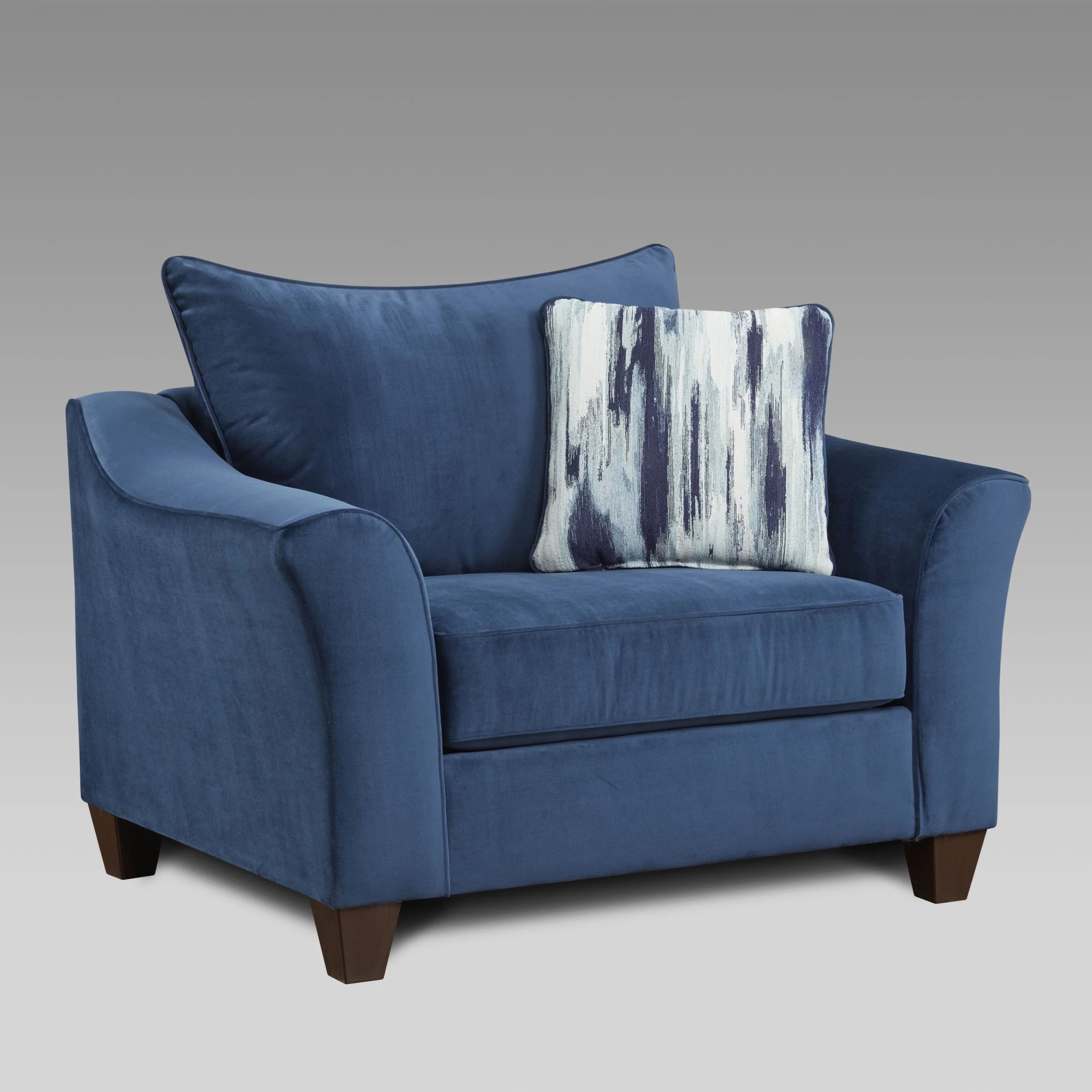 Navy Blue Fabric Pillowback Armchair with Ottoman Set B28413