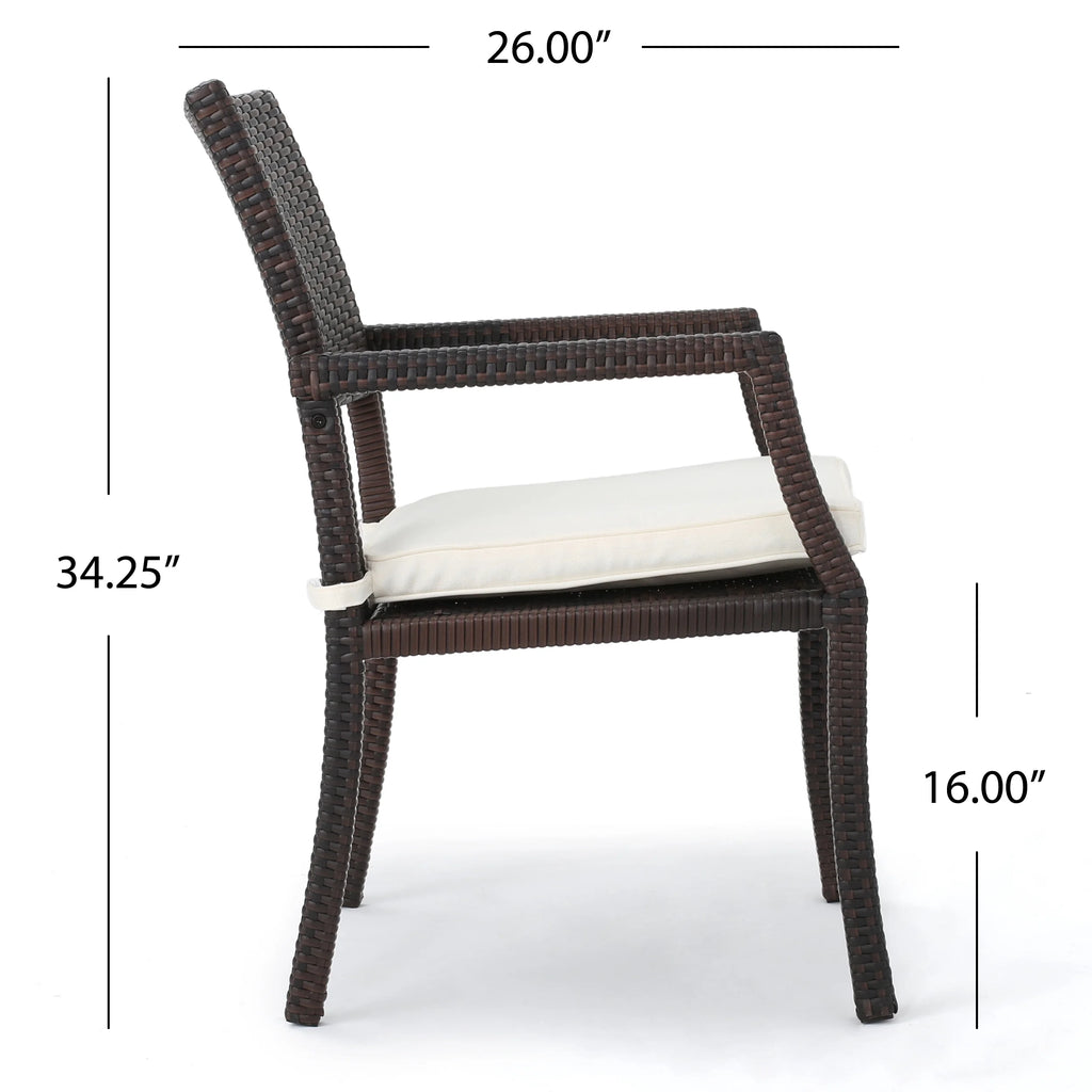Brown Wicker Dining Chairs with White Water Resistant Cushions (Set of 2) P54916