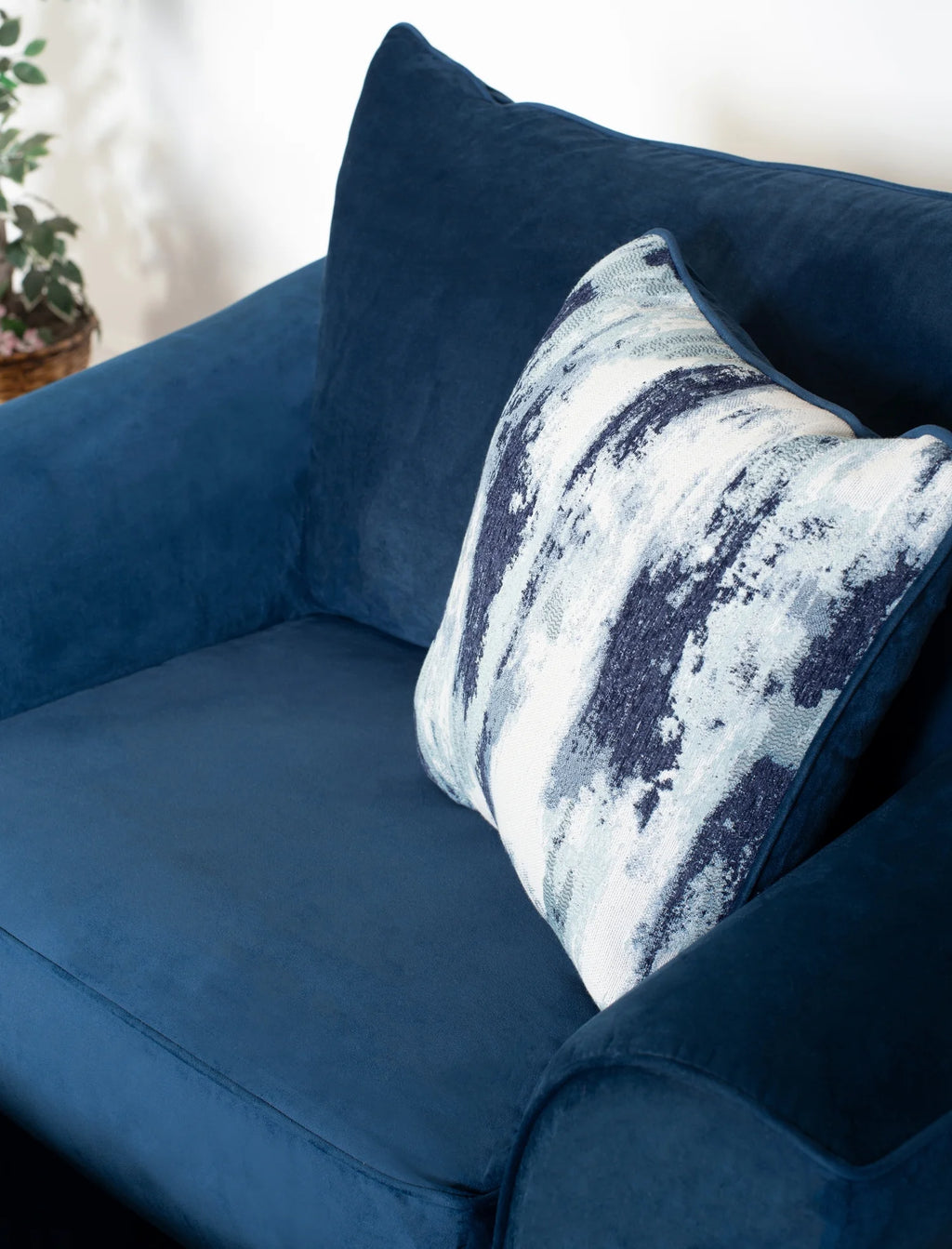Navy Blue Fabric Pillowback Armchair with Ottoman Set B28413