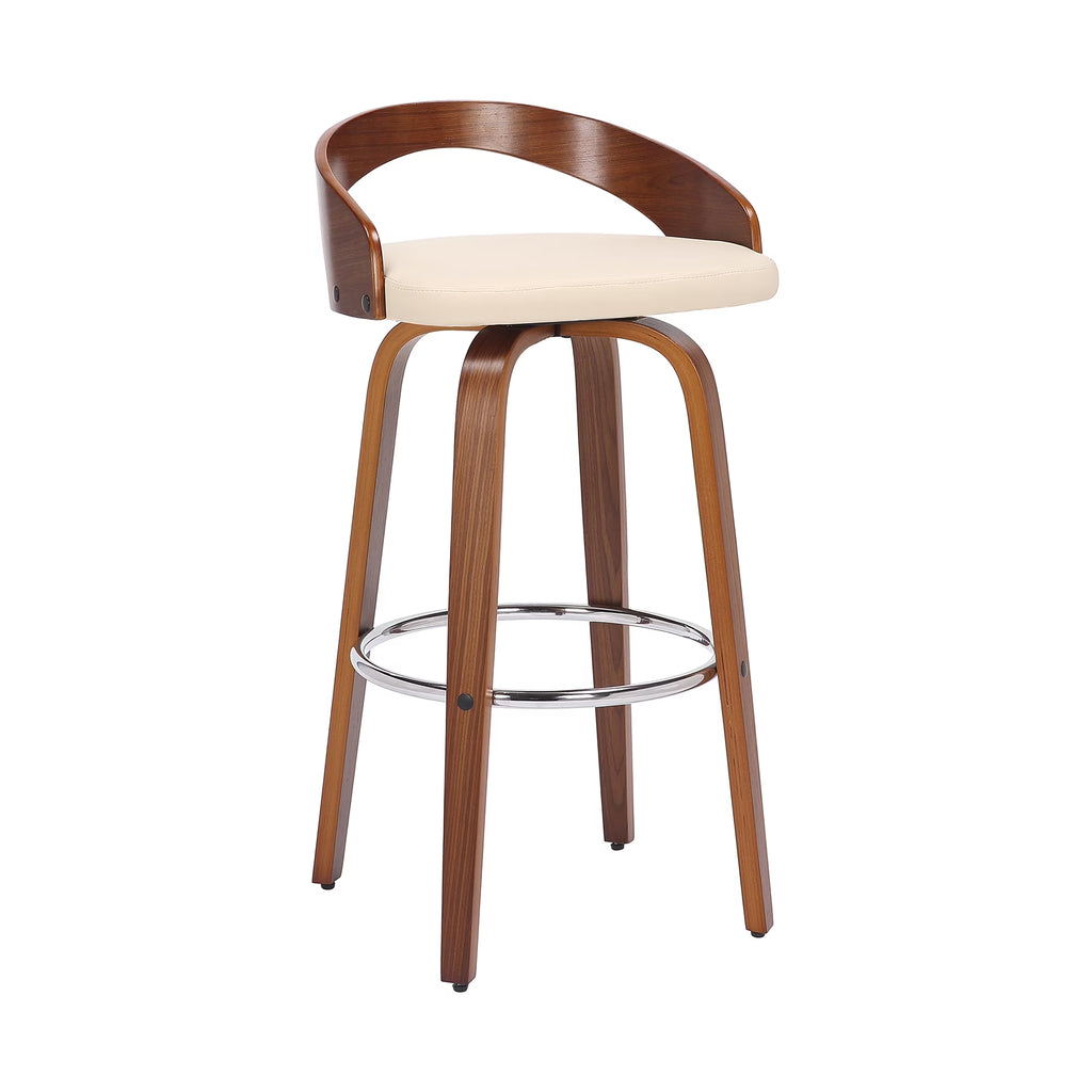 Faux Leather & Wood Swivel Counter Stool in Cream/Walnut A15571