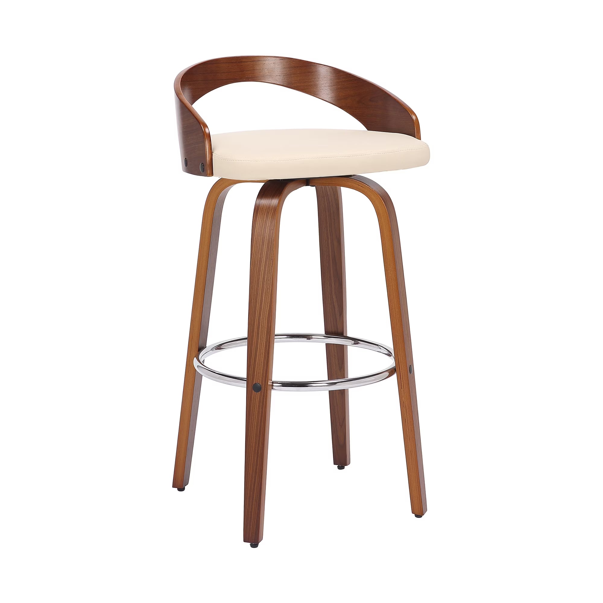 Faux Leather & Wood Swivel Counter Stool in Cream/Walnut A15571