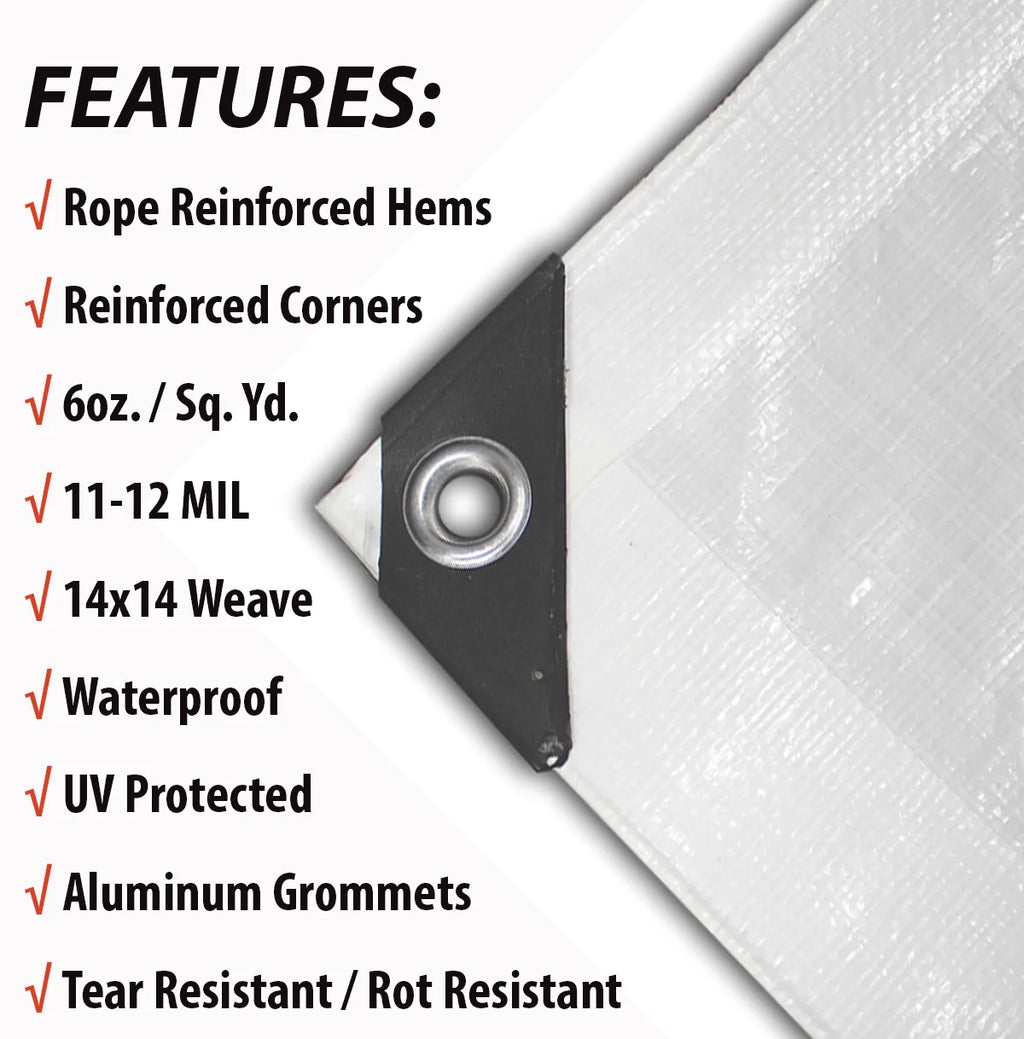White 16’ x 20’ Polyethylene Tarp with Aluminum Grommets Z61851