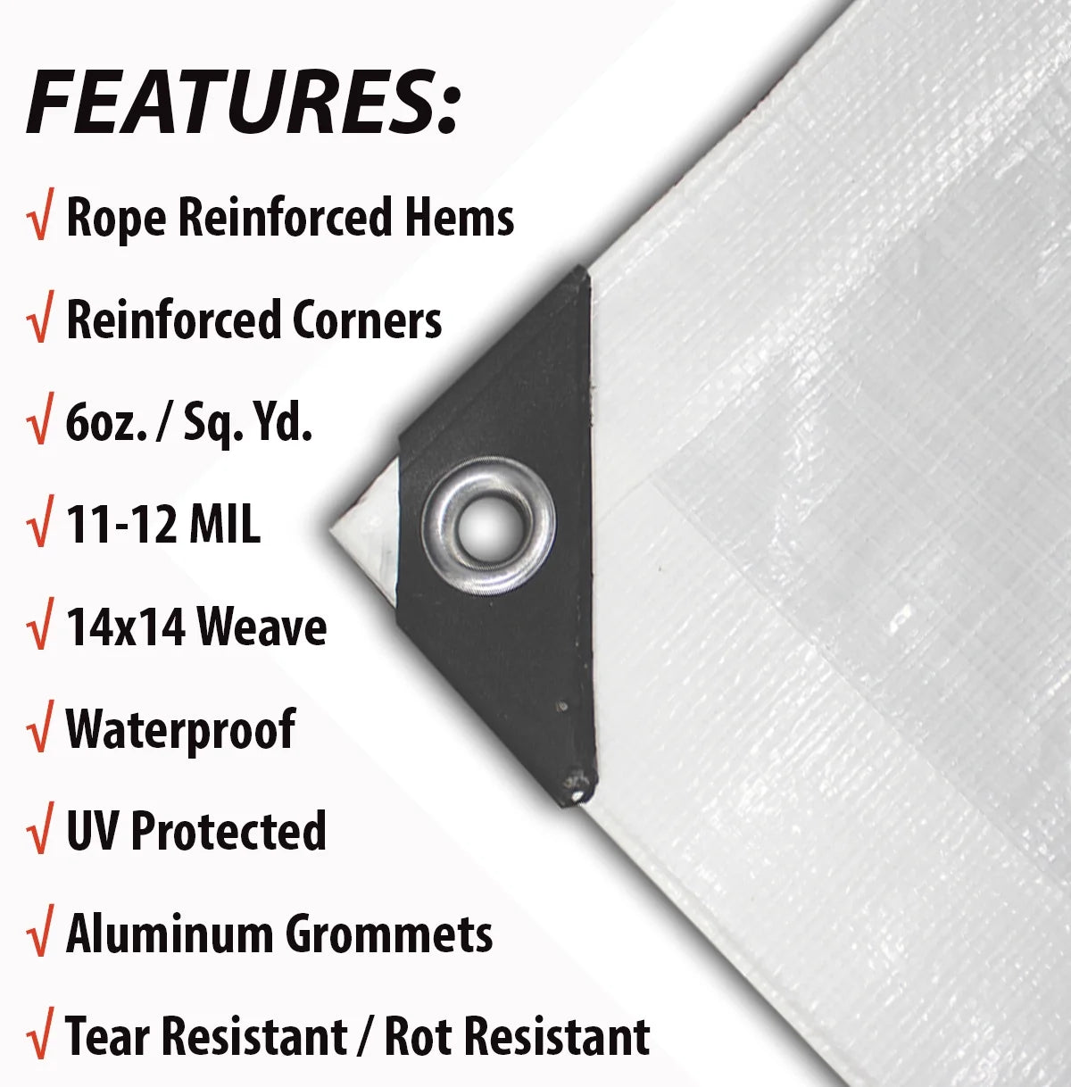 White 16’ x 20’ Polyethylene Tarp with Aluminum Grommets Z61851