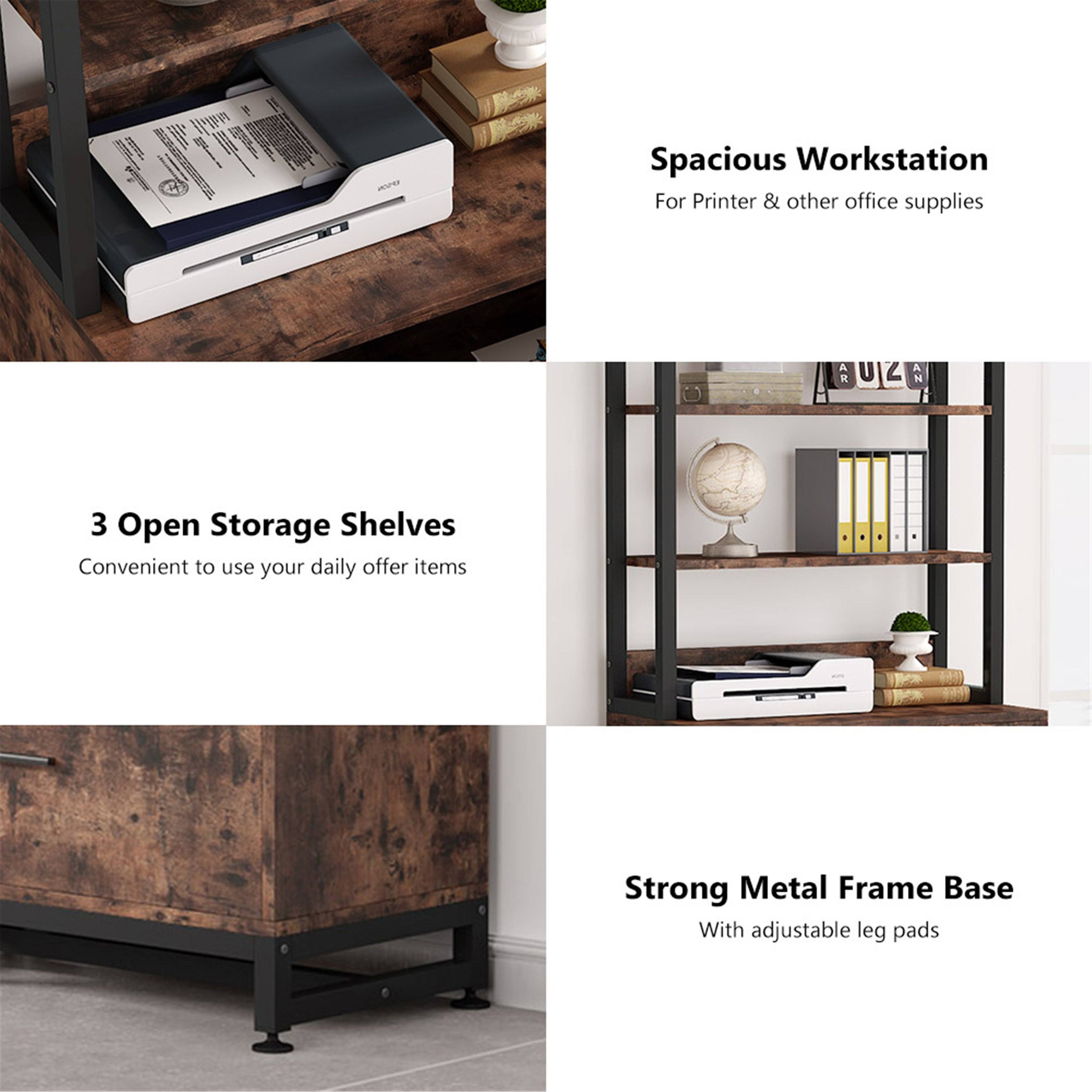 2 Drawer File Cabinet with Lock Bookshelf, Letter Size Printer Stand - Brown Y740566