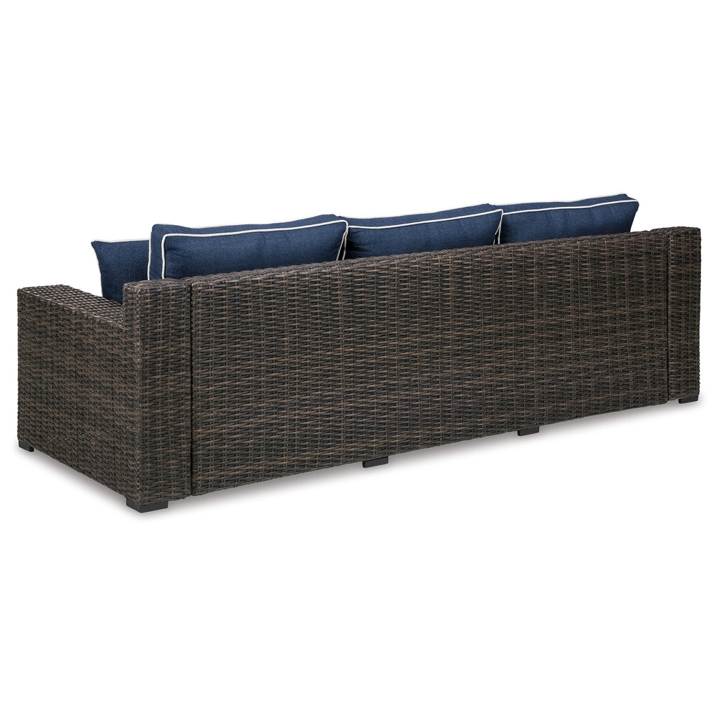 98 Inch Outdoor Sofa with Blue Polyester Upholstery S862