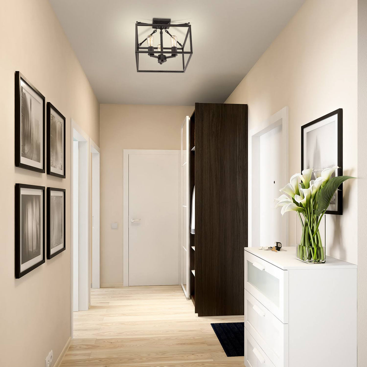 Black 3 Light Semi-Flush Mount O425184