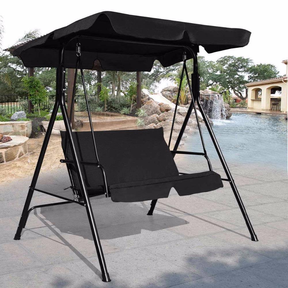 Green Cushioned Steel Frame Patio Canopy Swing Glider Y838