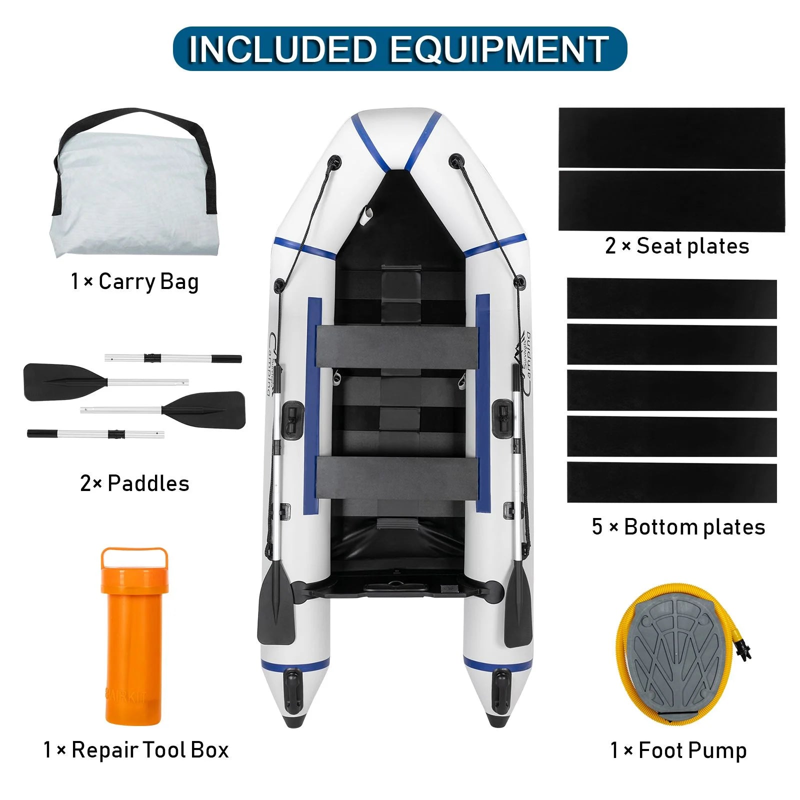10ft Inflatable Boat, 600lb Max Weight, Gray/White C943539