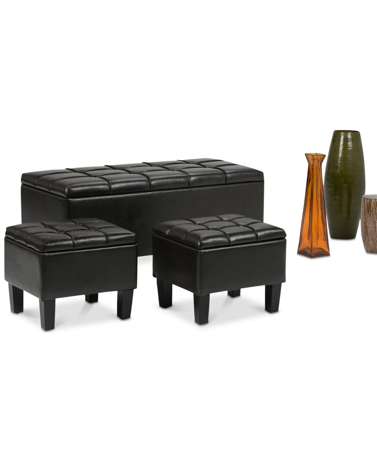 3 Piece Faux Leather Storage Ottoman N263
