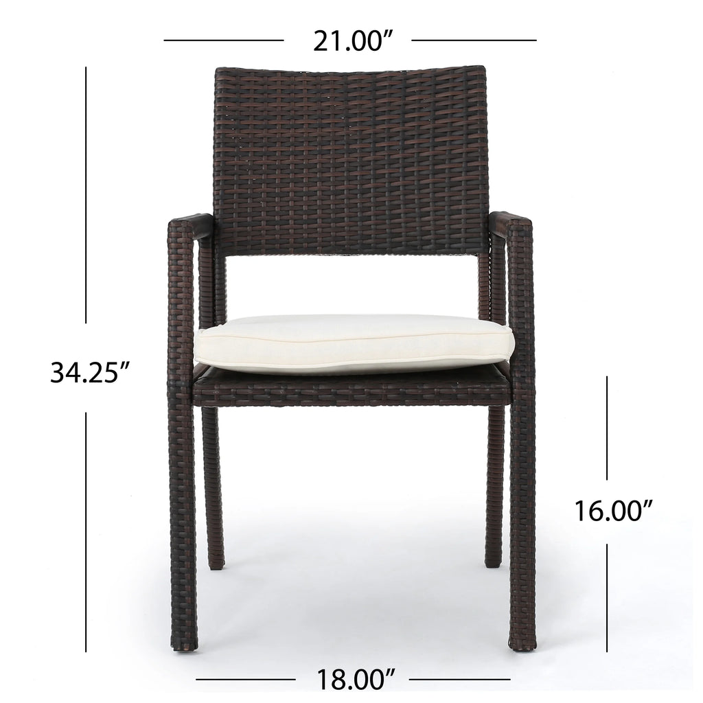 Brown Wicker Dining Chairs with White Water Resistant Cushions (Set of 2) P54916