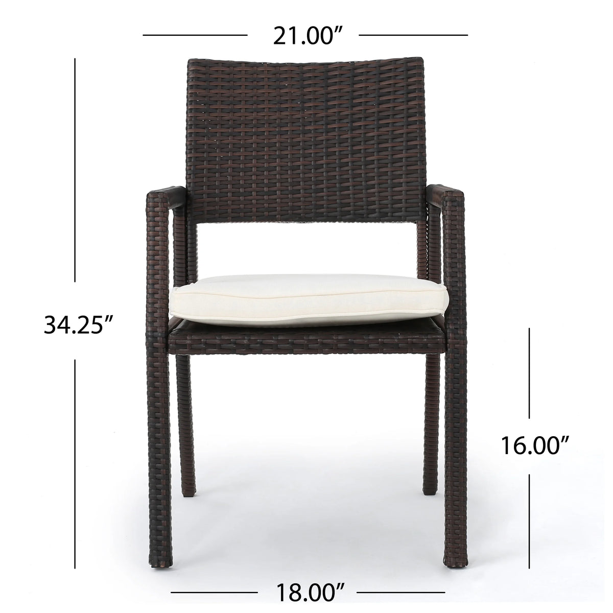 Brown Wicker Dining Chairs with White Water Resistant Cushions (Set of 2) P54916