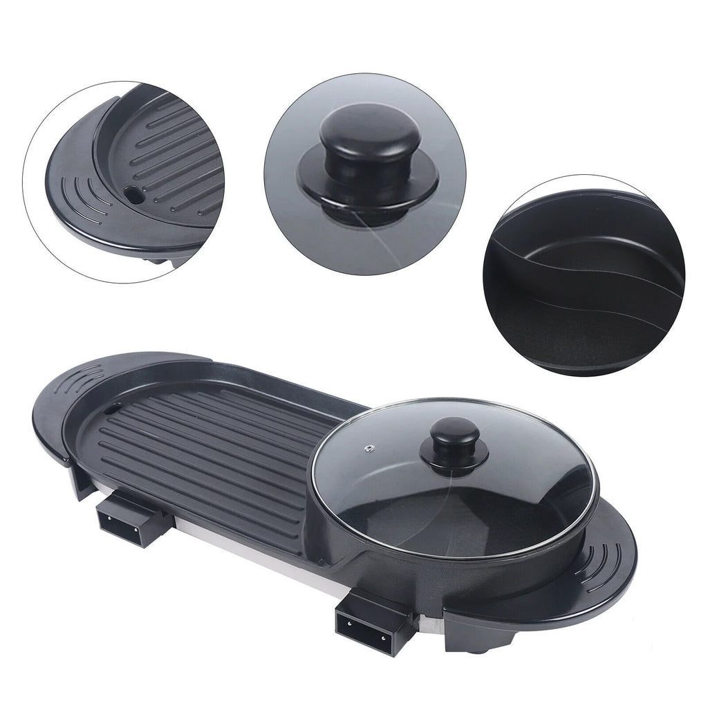 Portable 2-IN1 Electric Hot Pot BBQ Non-stick Grill Pan M607153