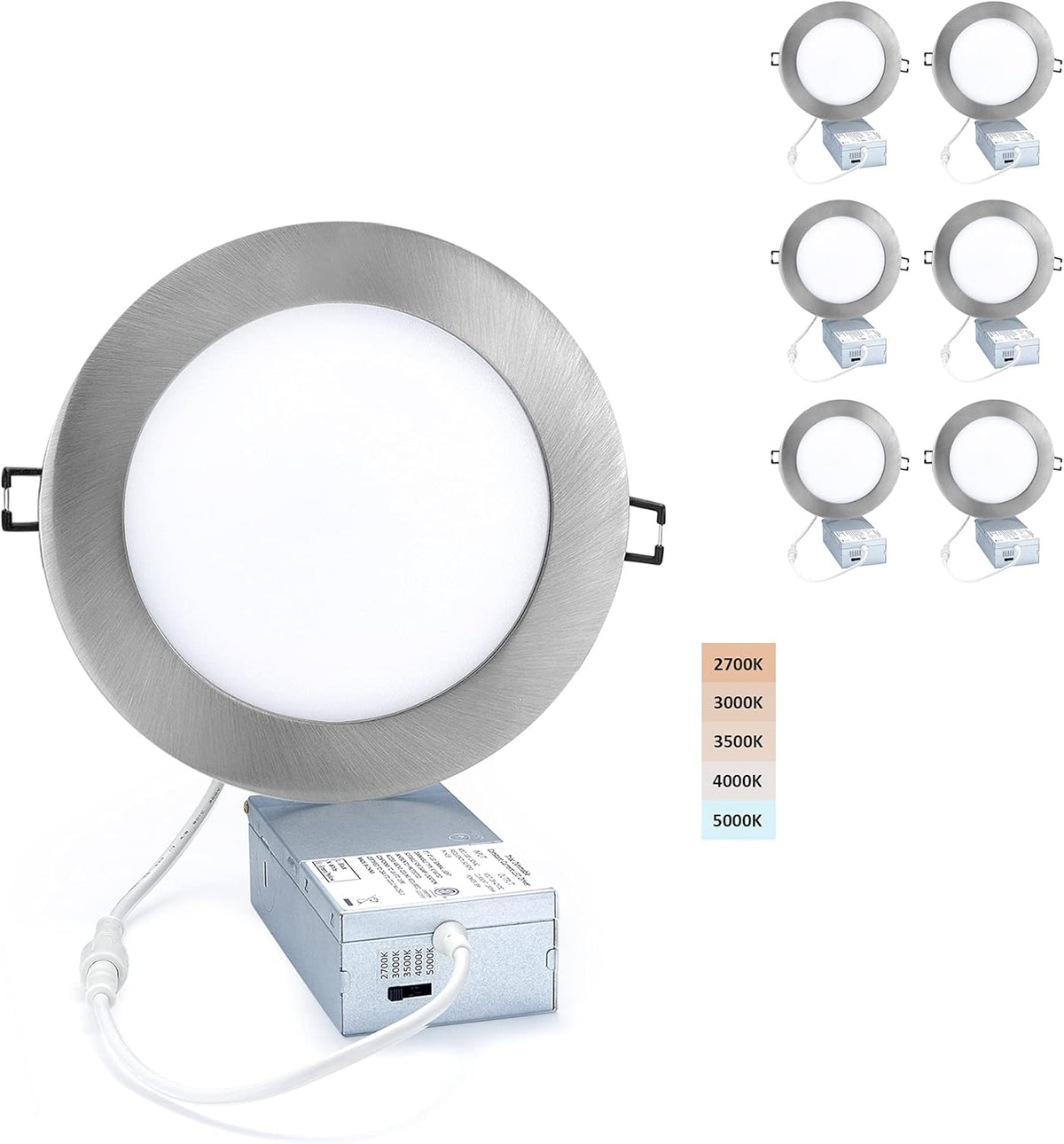 5 CCT Adjustable Dimmable 4-inch Recessed Light with Junction Box, 6 Pack I853061