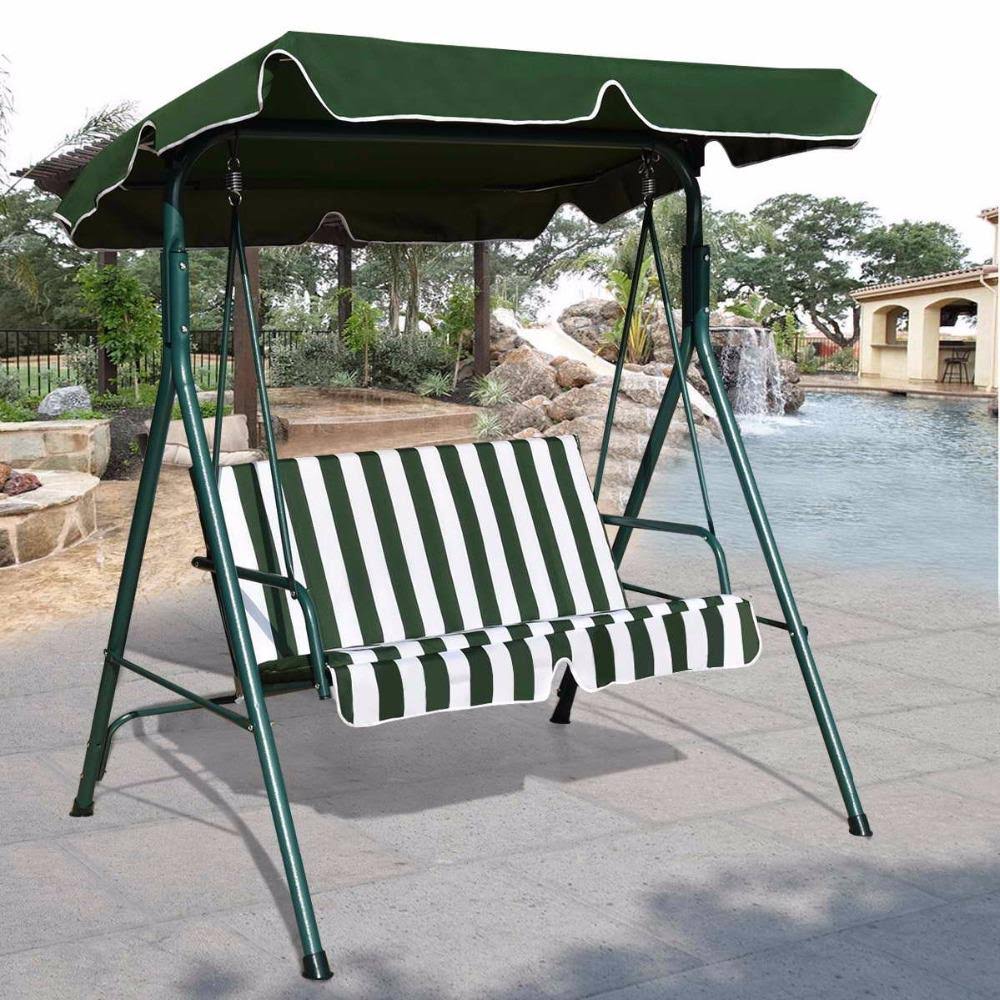 Green Cushioned Steel Frame Patio Canopy Swing Glider Y838