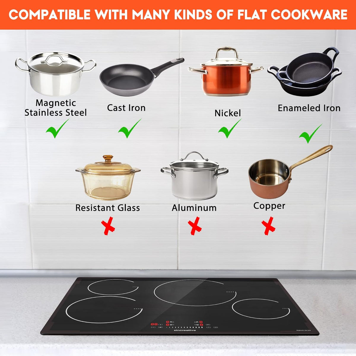 Induction Cooktop with 4 Burners Smoothtop Ceramic Glass F703459