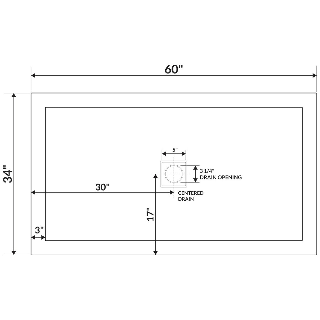 60 x 34 Single Double Threshold Shower Base Pan Center Drain White J577