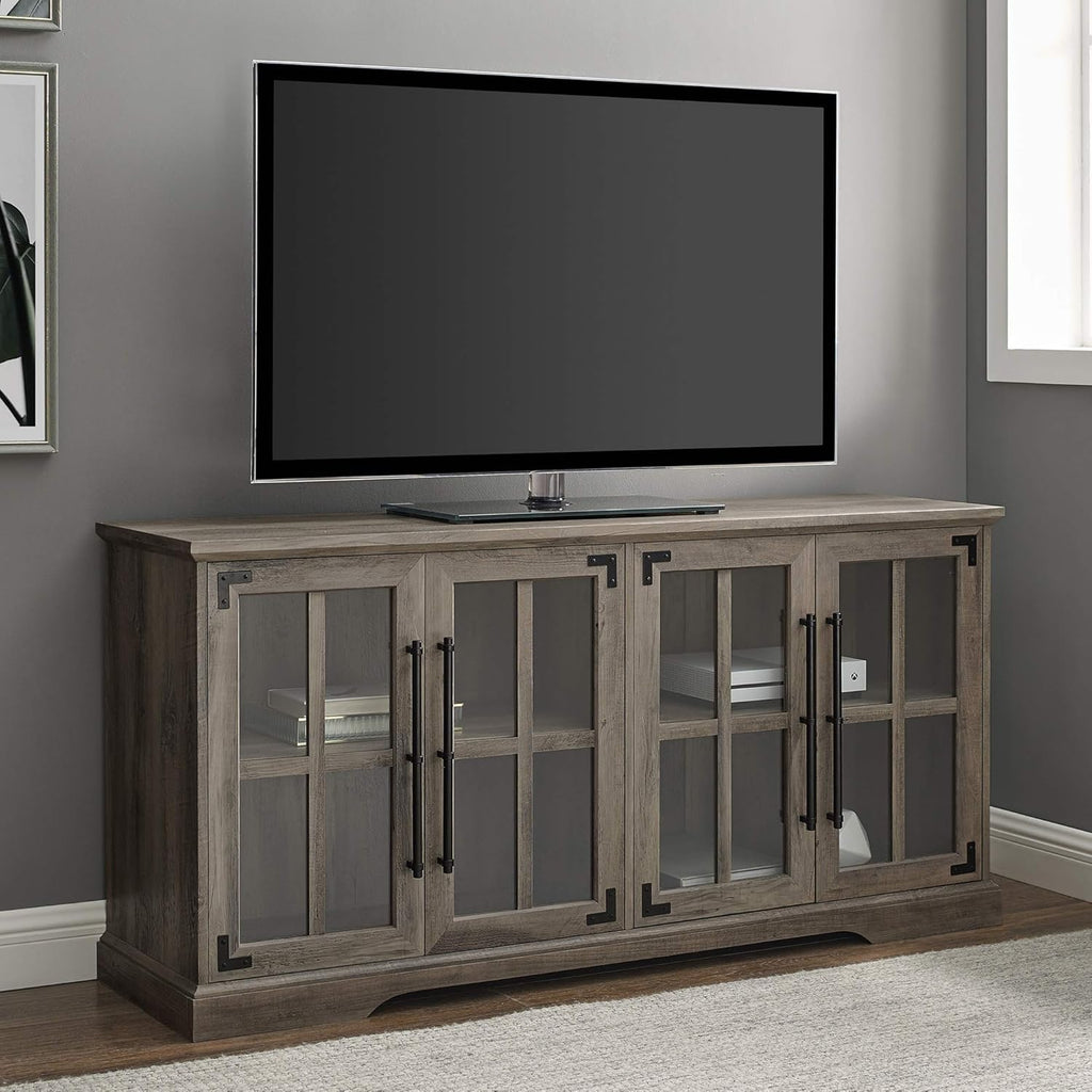 Rustic Oak 58 Inch Wood TV Stand with Storage Cabinet Doors and Shelves P742