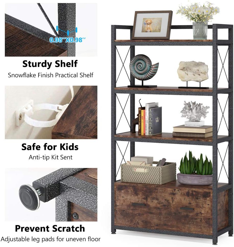 Freestanding Lateral Filing Cabinet with Drawer and Open Storage Shelves G1472