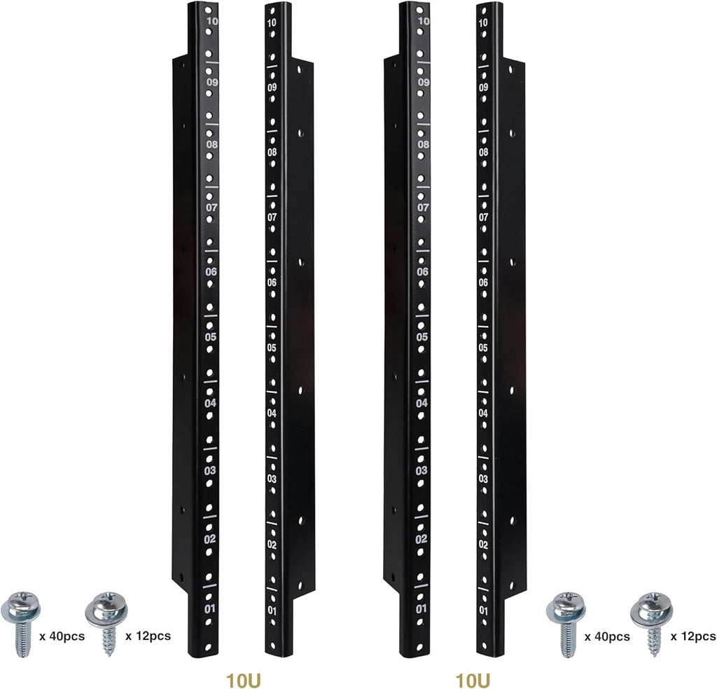 4-pack 12U Steel Rack Rails with Black Powder Coated Finish and Screws C845