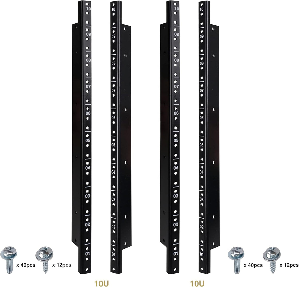 4-pack 12U Steel Rack Rails with Black Powder Coated Finish and Screws C845