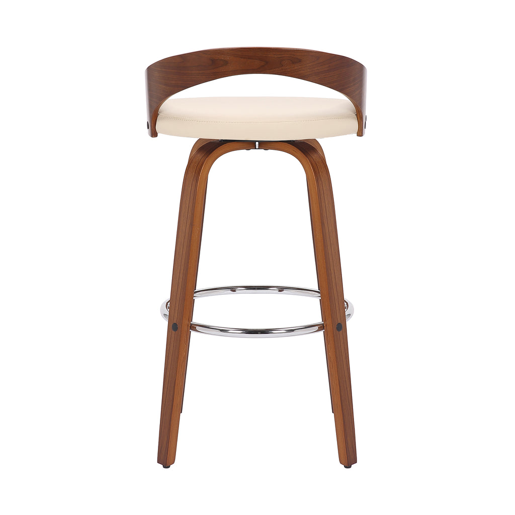 Faux Leather & Wood Swivel Counter Stool in Cream/Walnut A15571