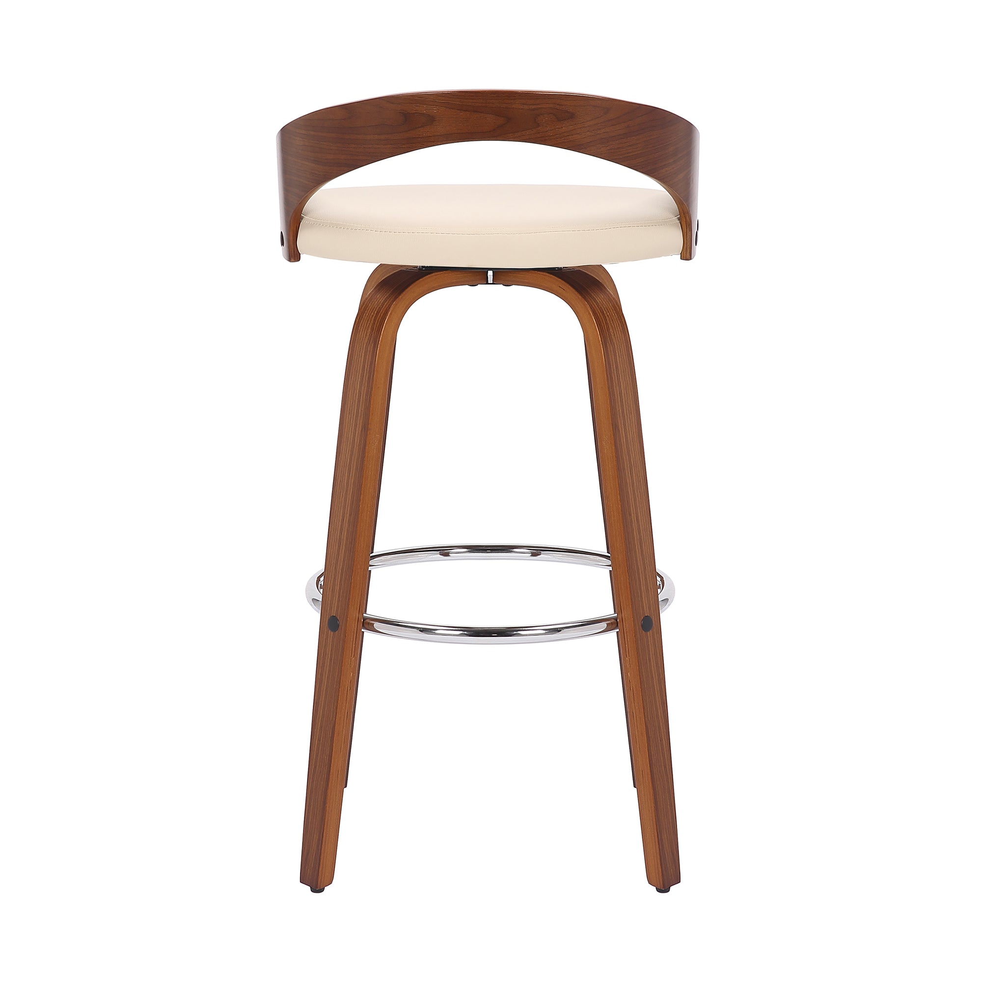 Faux Leather & Wood Swivel Counter Stool in Cream/Walnut A15571