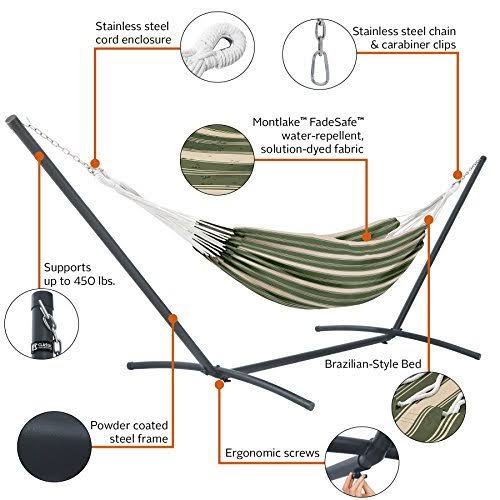 Heather Fern Green Stripe Hammock with Steel Stand Z409