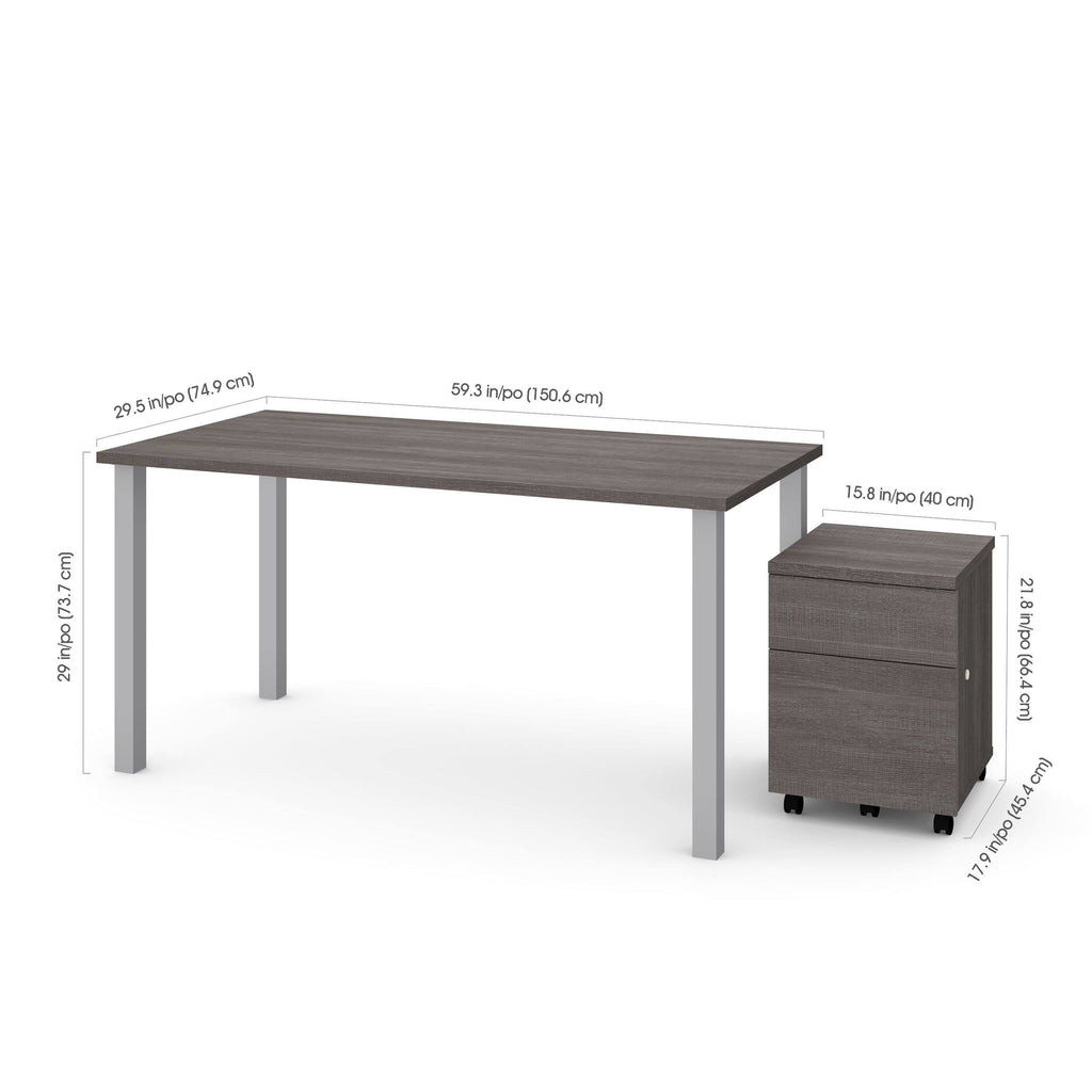 2 Piece Table with Square Metal Legs and Mobile Filing Cabinet Y15617