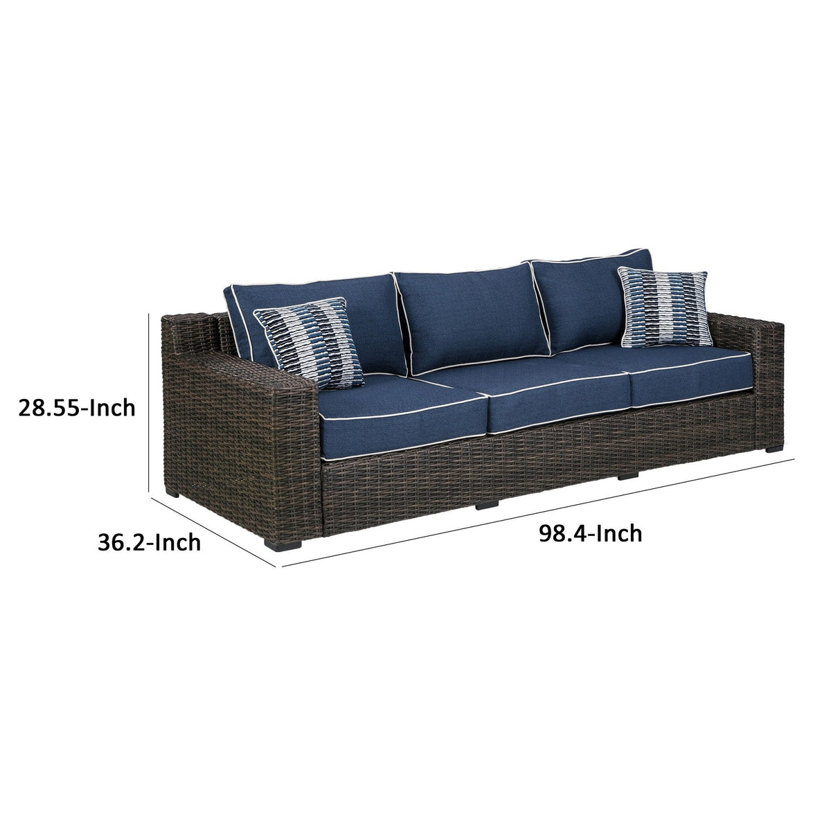 98 Inch Outdoor Sofa with Blue Polyester Upholstery S862