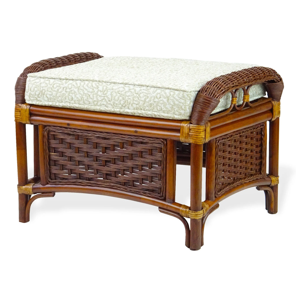 Dark Walnut Natural Rattan Wicker Armchair with Ottoman and Cushion U268