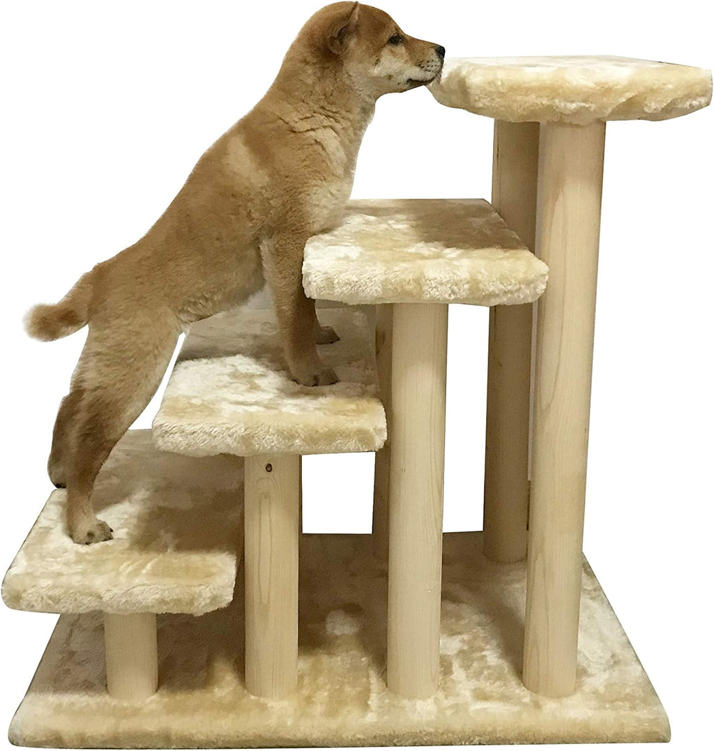 Navy Blue 4-Step Wooden Pet Stairs with Detachable Carpet Pack of 2 X999